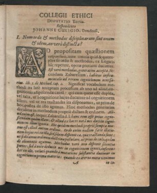Collegii Ethici Disputatio Tertia. Respondente Johanne Culigio
