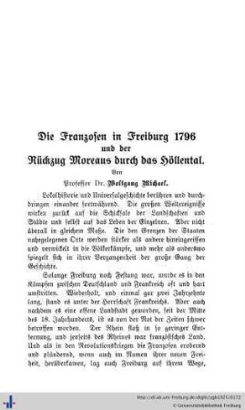 Die Franzosen in Freiburg 1796 und der Rückzug Moreaus durch das Höllental.