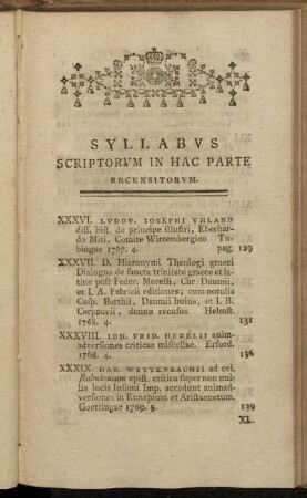 Syllabus Scriptorum in Hac Parte Recensitorum.
