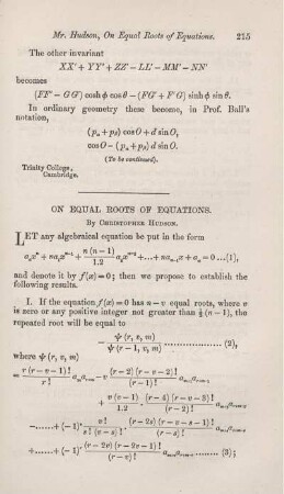 On equal roots of equations.