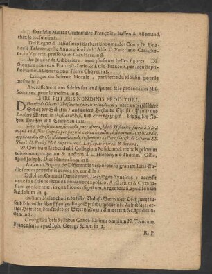 Libri Futuris Nundinis Prodituri.