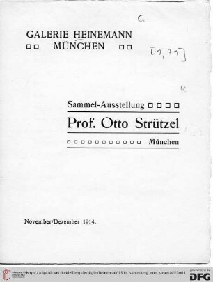 Sammel-Ausstellung: Prof. Otto Strützel, München : November/Dezember 1914