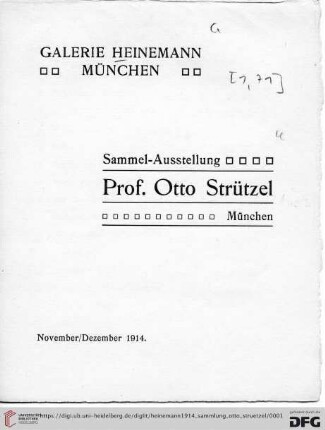 Sammel-Ausstellung: Prof. Otto Strützel, München : November/Dezember 1914