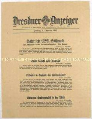 Nachrichtenblatt "Dresdner Anzeiger" u.a. zur Errichtung eines US-Marine- und Luftstützpunktes in Dakar