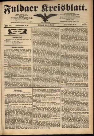 Erste Ausgabe vom Mittwoch, den 01. April 1903.