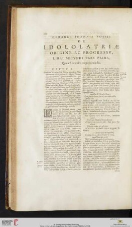 Gerardi Ioannis Vossii: De Idololatriæ Origine ac Progressv, libri secvndi pars prima: Quæ est de cultu corporis cælestis