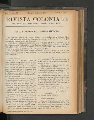 Rivista Coloniale. Fasc. XIII. Vol. I.