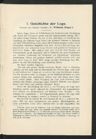 I. Geschichte der Loge