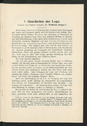 I. Geschichte der Loge