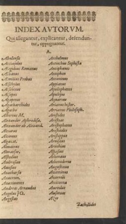 Index Avtorvm, Qui allegantur, explicantur, defenduntur, oppugnantur.