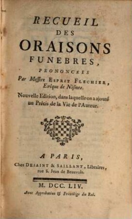 Recueil des Oraisons funebres