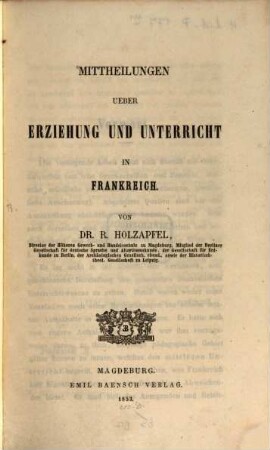Mittheilungen über Erziehung und Unterricht in Frankreich