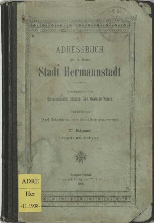 Adressbuch der k. freien Stadt Hermannstadt