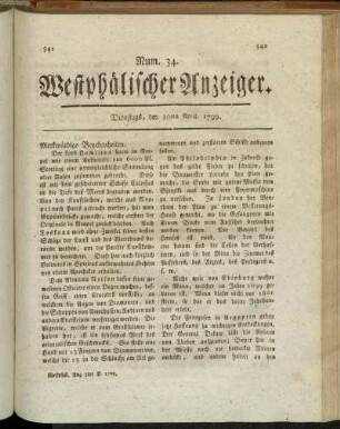 Num. 34. Dienstags, den 30ten April. 1799