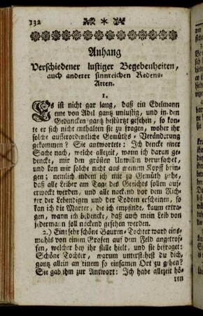 Anhang. Verschiedener lustiger Begebenheiten, auch anderer sinnreichen Redens-Arten.