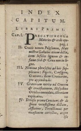 Index Capitum. Libri Primi - LibriTertii