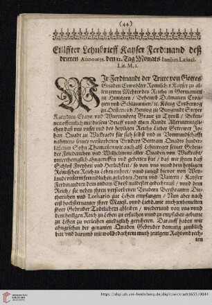 Eillffter Lehnbrieff Kayser Ferdinand deß dritten