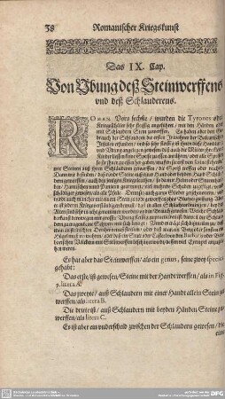 Das IX. Cap. Von Ubung deß Steinwerffens und deß Schlauderens.