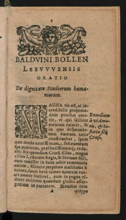 Balduini Bollen Leeuwensis Oratio De dignitate Studiorum humaniorum.