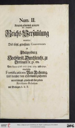 Num. II. Kürzlich zusammen gezogene der hochlöbl. Reichs-Versammlung […]