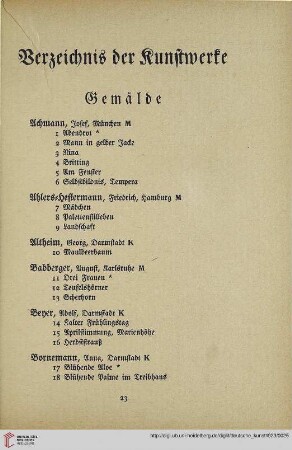 Verzeichnis der Kunstwerke