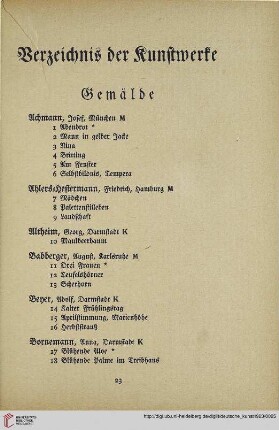 Verzeichnis der Kunstwerke