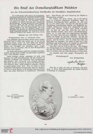 1: Ein Brief des Porzellanplastikers Melchior : aus der Dokumentensammlung Darmstaedter der Preußischen Staatsbibliothelk