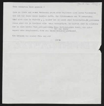 Brief von Gerhart Hauptmann an Adolf Arnhold