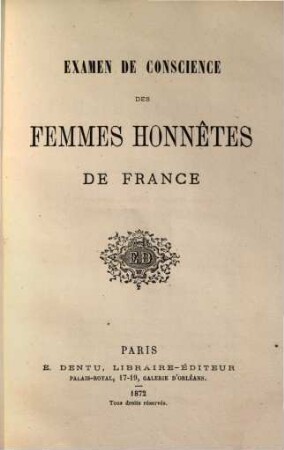 Examen de conscience des femmes honnêtes de France
