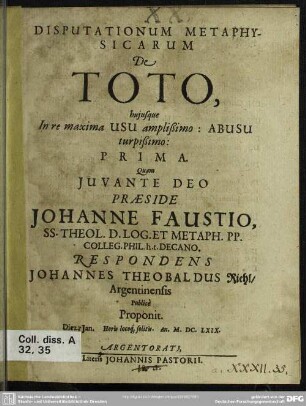 1: Disputationum metaphysicarum de toto ...