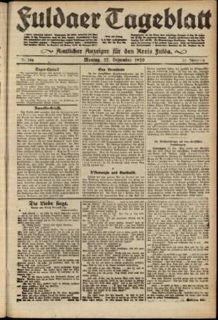 Ausgabe vom Montag, den 27. Dezember 1920.