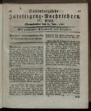 IV. Stück. Sonnabends: den 23. Jan., 1790.