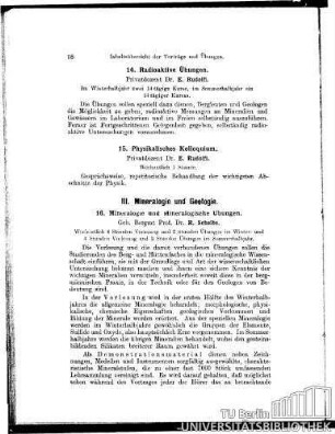 16. Mineralogie und Mineralogische Übungen