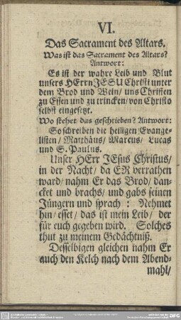 VI. Das Sacrament des Altars