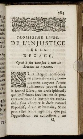 Troisiesme Livre. De L'Injustice De La Regale.