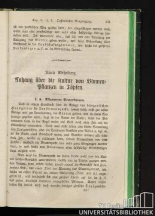 Vierte Abtheilung Anhang büer die Kultur von Blumenpflanzen in Töpfen