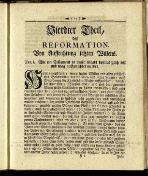 Vierdter Theil, der Reformation. Von Auffrichtung letzten Willens.