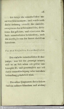 Von dem Einfachen Catarrhalfieber