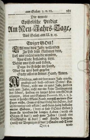 Die neunte Epistolische Predigt Am Neu-Jahrs-Tage.