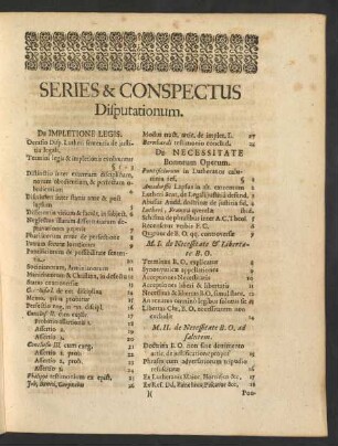Series & Conspectus Disputationum.