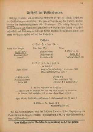 Anschrift der Postsendungen
