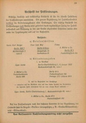 Anschrift der Postsendungen