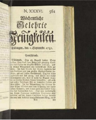 N. XXXVI. Tübingen, den 6. Septembr. 1737