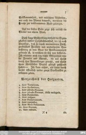 Verzeichniß der Holzarten.
