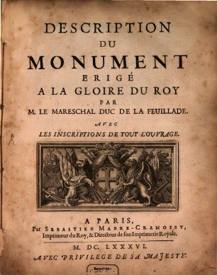 Description du monument erigé a la glorie du roi