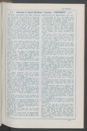 Companhia de Seguros Marítimos e Terrestres "Previdente" : Resumo histórico do seu capital constante do relatório de 1922