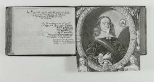 Bildnis Quirin S. Schacher : Stammbuch von Gottfried Cernitius. Eintrag von Quirin S. Schacher mit einem Porträt des Leipziger Rechtsgelehrten, Blätter 122v, 123