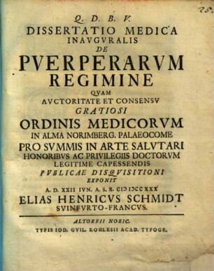 Dissertatio medica inauguralis de puerperarum regimine