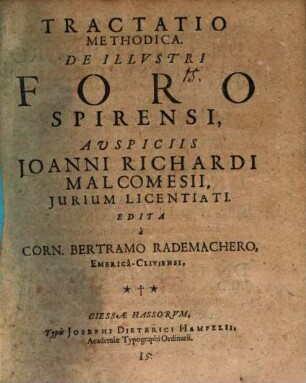 Tractatio Methodica, De Illvstri Foro Spirensi
