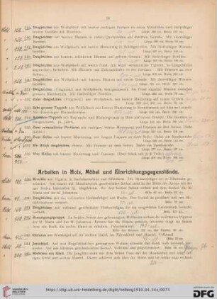 Arbeiten in Holz, Möbel und Einrichtungsgegenstände (Nr. 559-672)